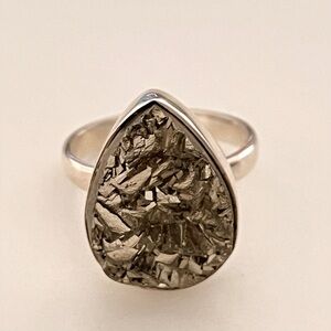 Sterling Silver Teardrop Pyrite Ring Size 7